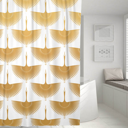 Rynx | Black and White Crane Shower Curtain with Hooks, Bathroom Curtains with Ring, Unique Bathroom Decoration, Boho Shower Curtain, Customizable Bathroom Curtains, Extra Long Shower Curtain