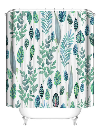 Rynx | Green and Blue Leaves Shower Curtain with Hooks, Animal Bathroom Curtains with Ring, Unique Bathroom Decoration, Boho Shower Curtain, Customized Bathroom Curtains, Extra Long Shower Curtain