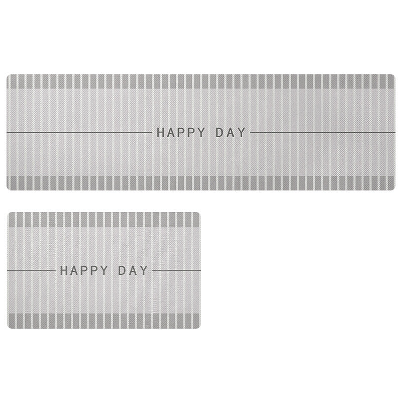 Rynx | Gray and Brown Stripes Happy Day PVC Leather Kitchen Mat