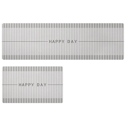Rynx | Gray and Brown Stripes Happy Day PVC Leather Kitchen Mat