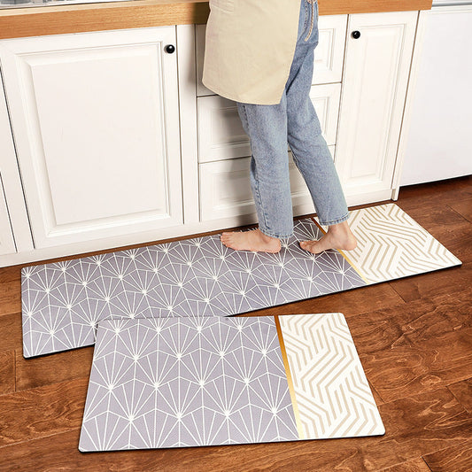 Rynx | Gray and Gold Lines Art PVC Leather Kitchen Mat