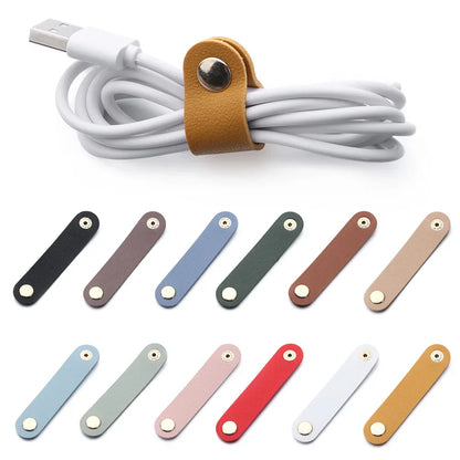 Rynx | Leather Charger Protector Desktop Storage Clips – Cable Winder Tie – Cable Management Cord Organizer – Earphone Accessories