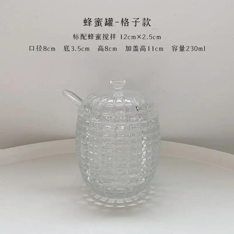 Rynx | Elegant 265ml Glass Honey Jar with Mixing Spoon - Ideal for Serving Honey, Juice, and Jam