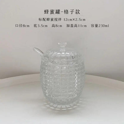Rynx | Elegant 265ml Glass Honey Jar with Mixing Spoon - Ideal for Serving Honey, Juice, and Jam