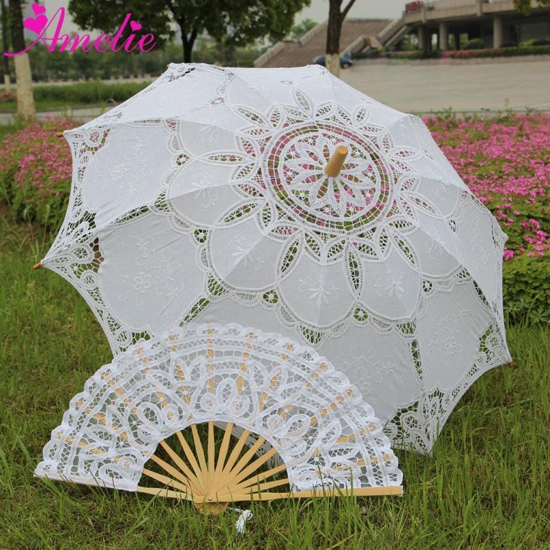 Rynx | Victorian Elegance Bottle Umbrella and Fan Set: Handmade Timeless Beauty A0184 white