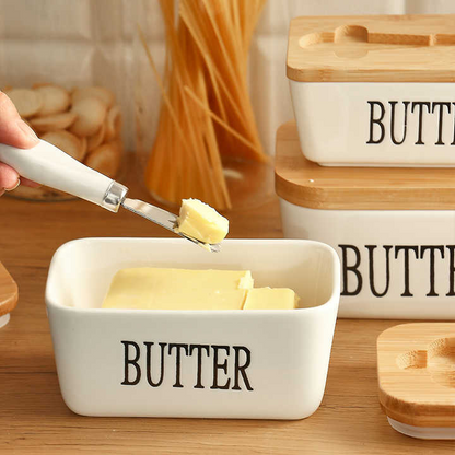 Rynx | Rectangular Ceramic Butter Dish Sealed Storage Container Western Cheese Jug Butter Glass for Storage for Restaurant 15x8.5 cm