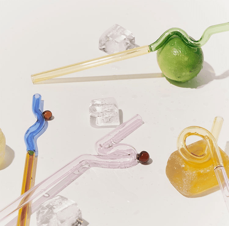 Rynx | GlassLuxe Twist Glass Straw Set | Colorful Drinking Straws | Sustainable & Reusable | For Cocktails & Smoothies