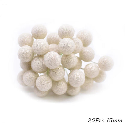 Rynx White Theme Artificial Flower Cherry Stamen Berry Bundle DIY Christmas Decoration Wedding Cake Gift Box Wreaths Xmas Decor