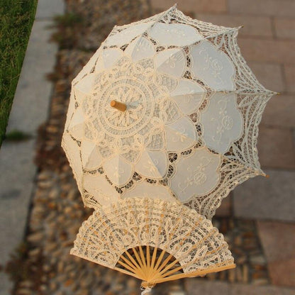 Rynx | Victorian Elegance Bottle Umbrella and Fan Set: Handmade Timeless Beauty A0101 beige