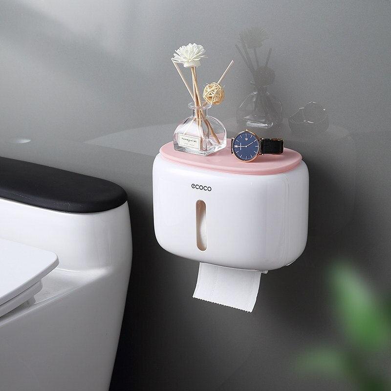 Rynx | Bathroom organizer with phone holder and quick-change toilet paper function