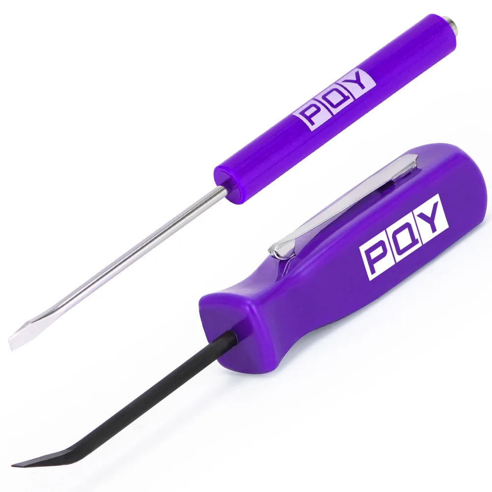 Rynx | Mini Pocket Clips Screwdriver with Strong Magnetic Slotted Tip + Pocket Pry Bar - Short Angled Handy Tool with 4-Sided Grip