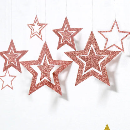 Rynx Rose Gold High Star Paper Garlands Banner Hanging for Wedding Christmas Decorations Kids Birthday Party Supplies Baby Party