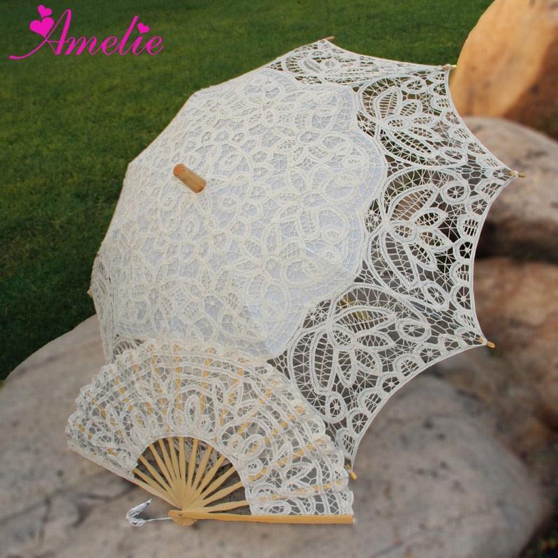 Rynx | Victorian Elegance Bottle Umbrella and Fan Set: Handmade Timeless Beauty A0104 beige