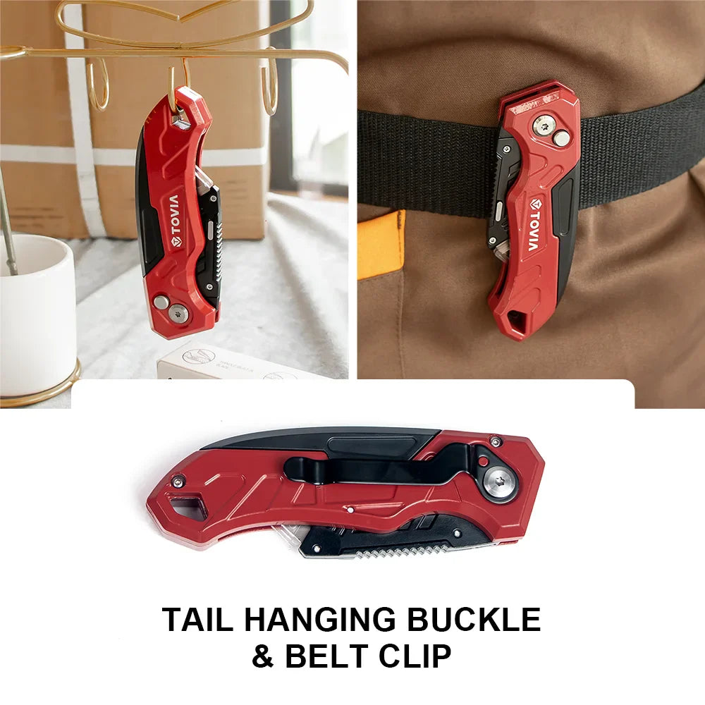 Rynx | T TOVIA Folding Utility Knife - Replaceable Cutter for Cable, Cartons, and Cardboard Boxes, Outdoor Hand Tool with Handle Blades