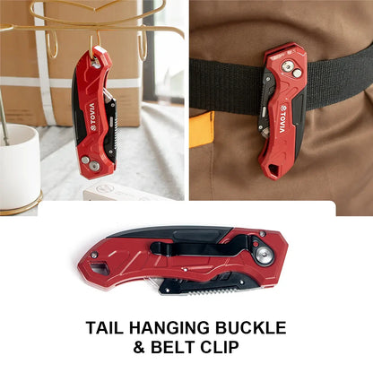 Rynx | T TOVIA Folding Utility Knife - Replaceable Cutter for Cable, Cartons, and Cardboard Boxes, Outdoor Hand Tool with Handle Blades