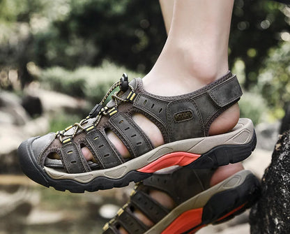 Rynx | Summer Men's Outdoor Sandals Beach Shoes Genuine Leather Trekking Hiking