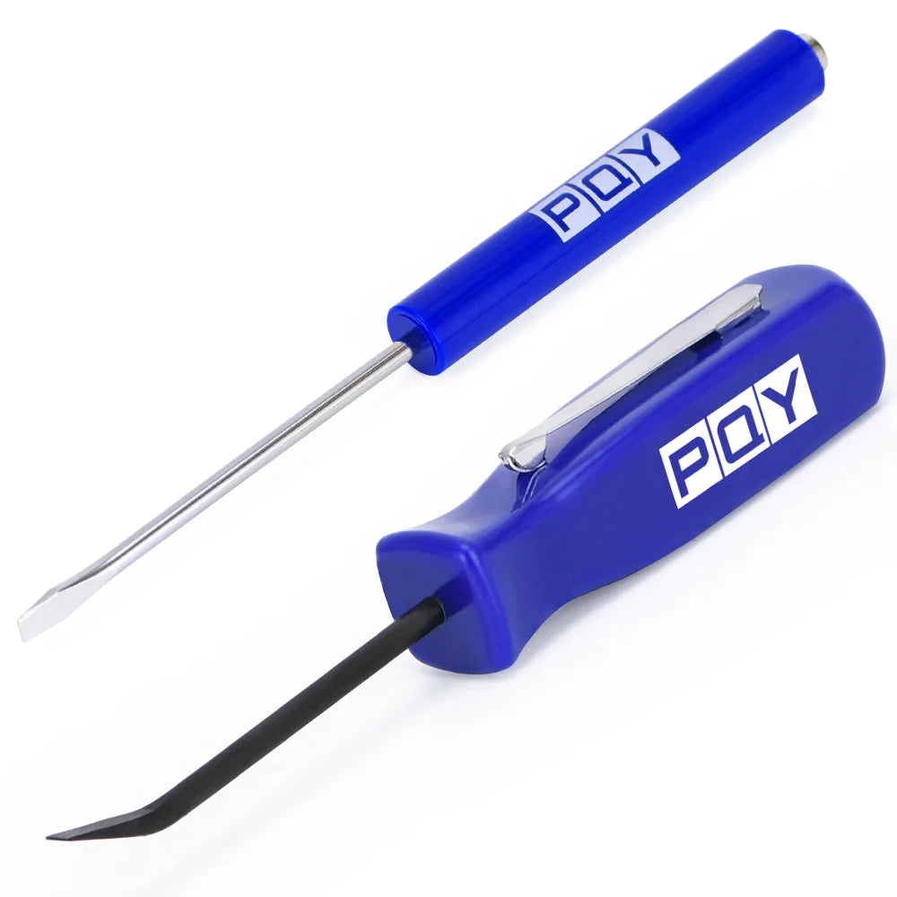 Rynx | Mini Pocket Clips Screwdriver with Strong Magnetic Slotted Tip + Pocket Pry Bar - Short Angled Handy Tool with 4-Sided Grip