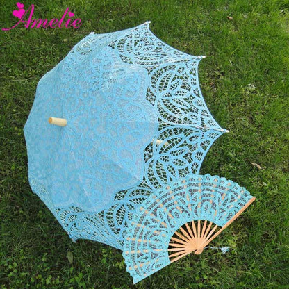 Rynx | Victorian Elegance Bottle Umbrella and Fan Set: Handmade Timeless Beauty A0104 turquoise blue