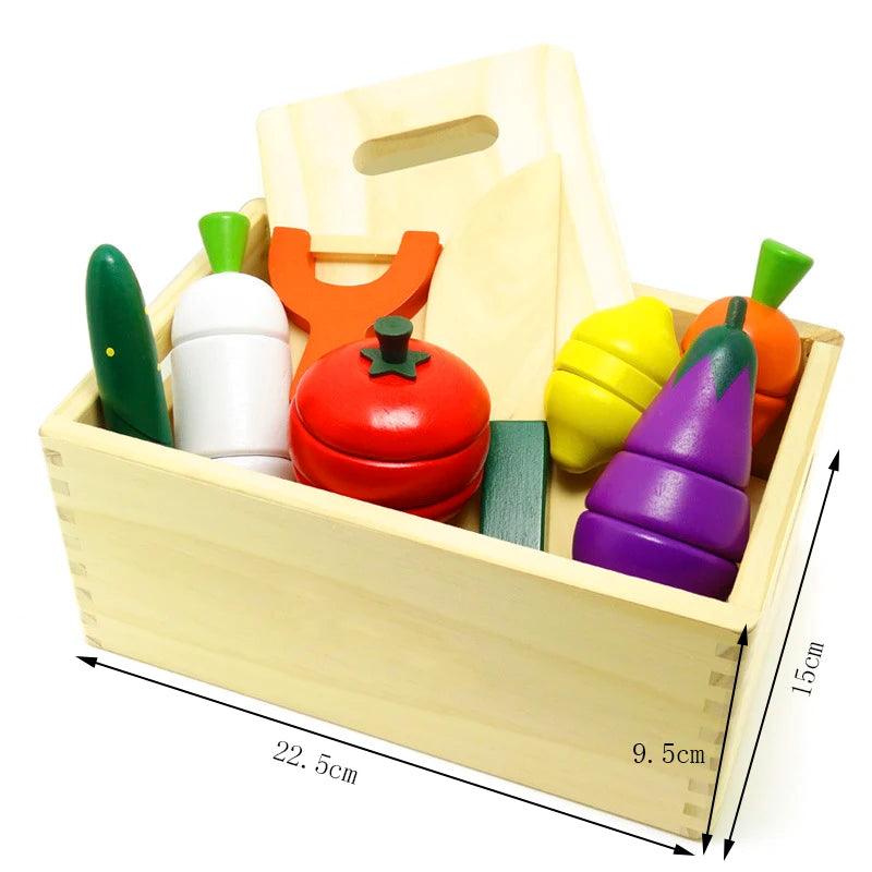 Rynx | Montessori Wooden Kitchen Play Set - Interactive Do-Kergen Toy with Fruit & Vegetable Cutting Set for Children