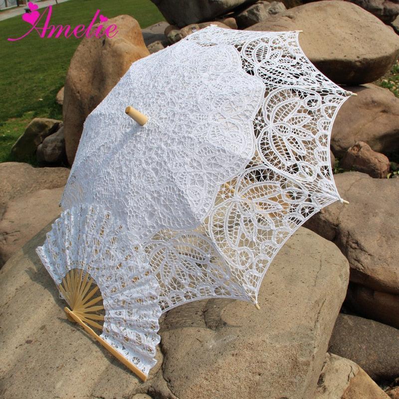 Rynx | Victorian Elegance Bottle Umbrella and Fan Set: Handmade Timeless Beauty A0104 white