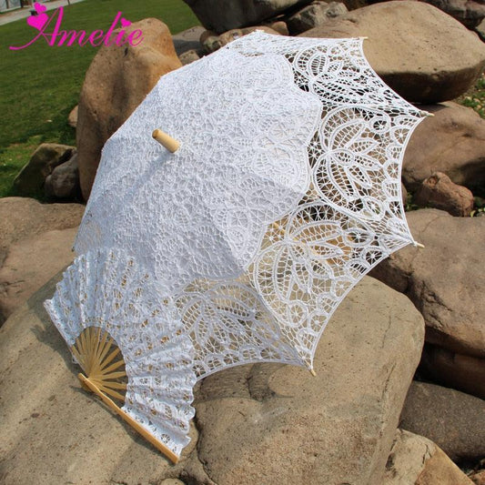 Rynx | Victorian Elegance Bottle Umbrella and Fan Set: Handmade Timeless Beauty A0104 white
