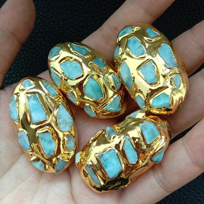 Rynx | Elegant gold-plated blue Larimar pearl set: A touch of luxury for your jewelry creations