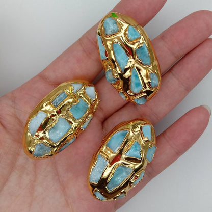 Rynx | Elegant gold-plated blue Larimar pearl set: A touch of luxury for your jewelry creations