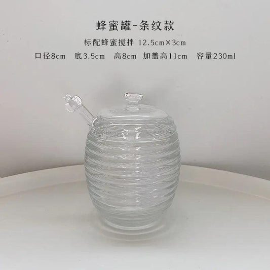 Rynx | Elegant 265ml Glass Honey Jar with Mixing Spoon - Ideal for Serving Honey, Juice, and Jam