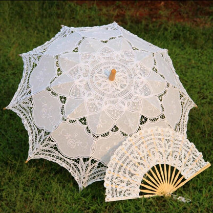 Rynx | Victorian Elegance Bottle Umbrella and Fan Set: Handmade Timeless Beauty A0101 white