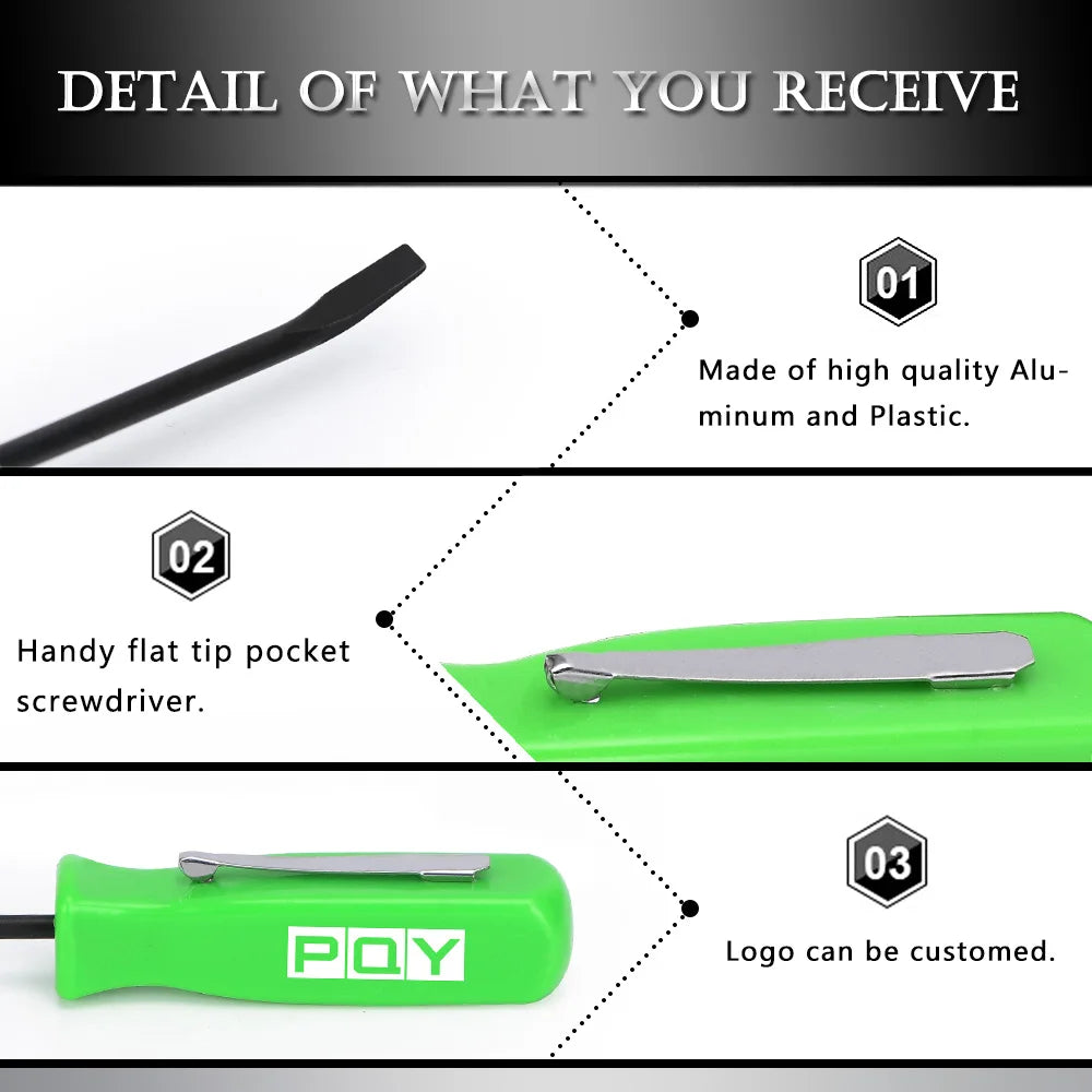 Rynx | Mini Pocket Clips Screwdriver with Strong Magnetic Slotted Tip + Pocket Pry Bar - Short Angled Handy Tool with 4-Sided Grip