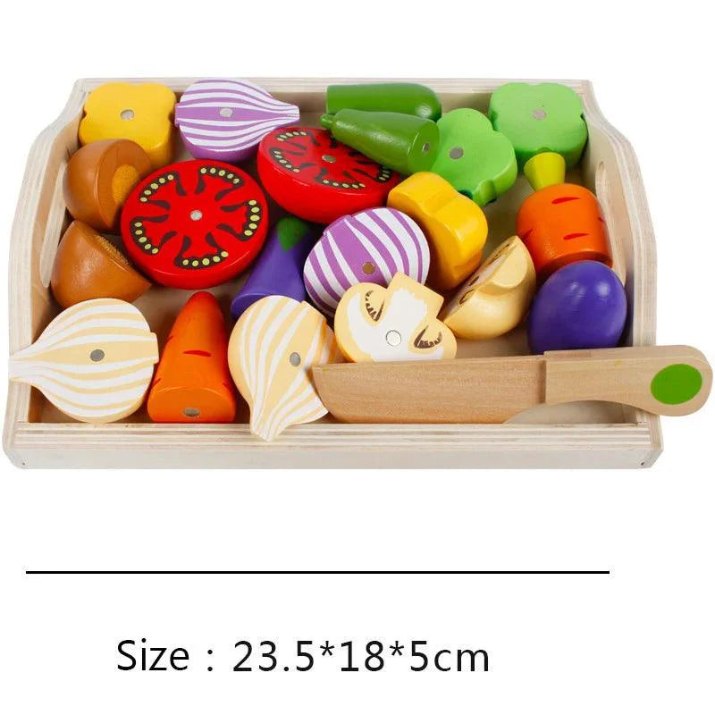 Rynx | Montessori Wooden Kitchen Play Set - Interactive Do-Kergen Toy with Fruit & Vegetable Cutting Set for Children