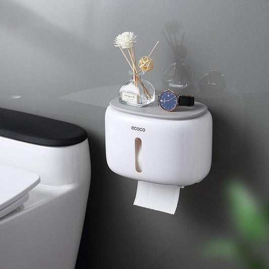 Rynx | Bathroom organizer with phone holder and quick-change toilet paper function