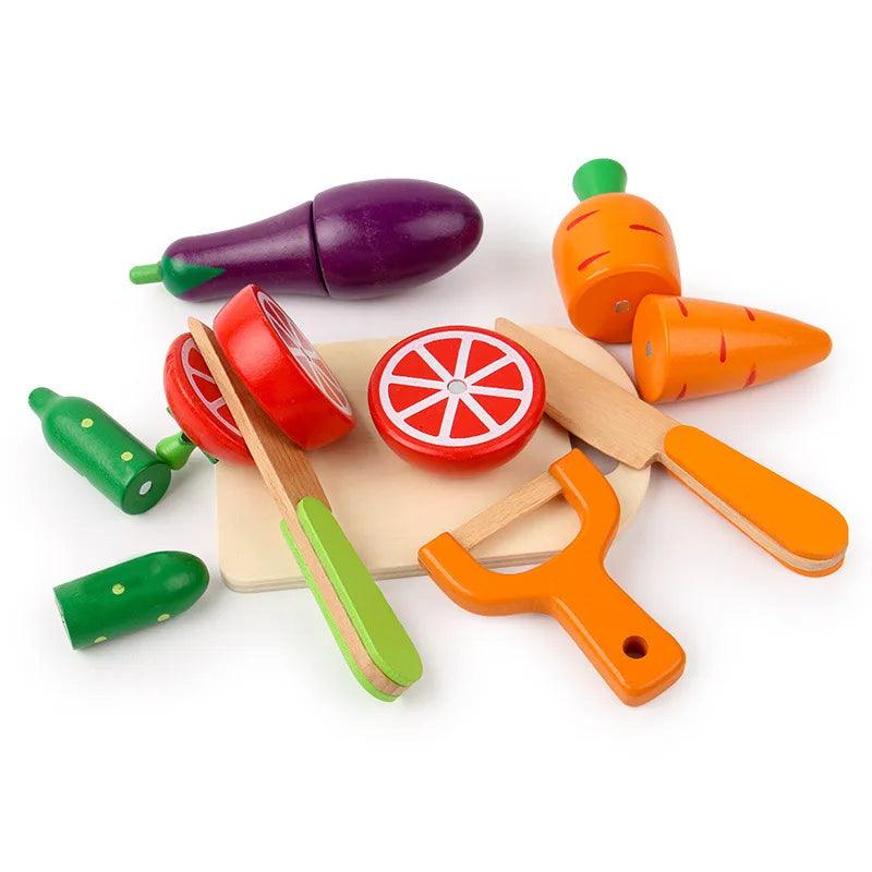 Rynx | Montessori Wooden Kitchen Play Set - Interactive Do-Kergen Toy with Fruit & Vegetable Cutting Set for Children