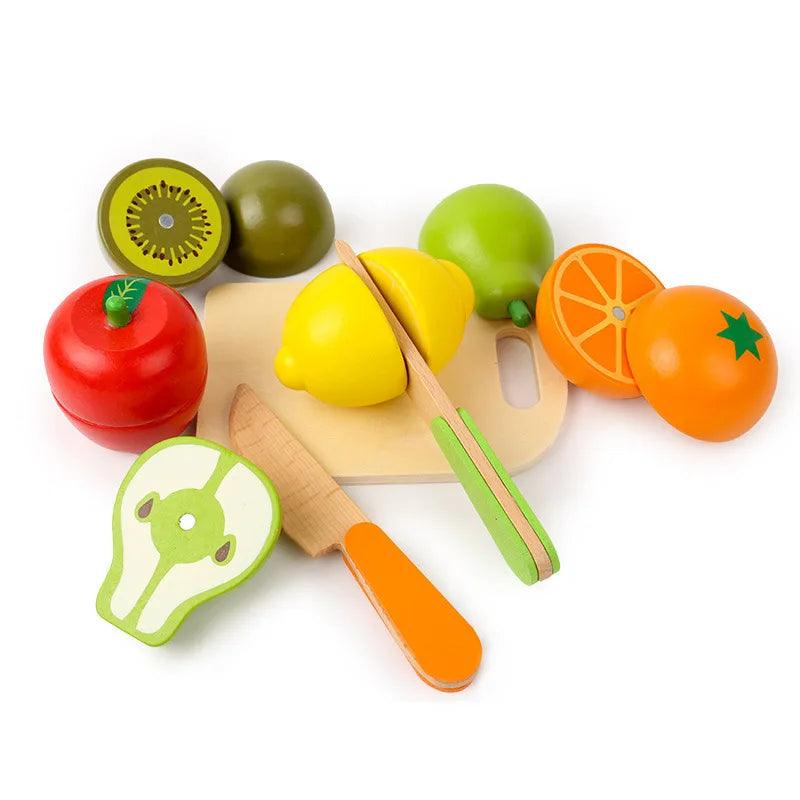 Rynx | Montessori Wooden Kitchen Play Set - Interactive Do-Kergen Toy with Fruit & Vegetable Cutting Set for Children