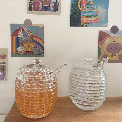 Rynx | Elegant 265ml Glass Honey Jar with Mixing Spoon - Ideal for Serving Honey, Juice, and Jam