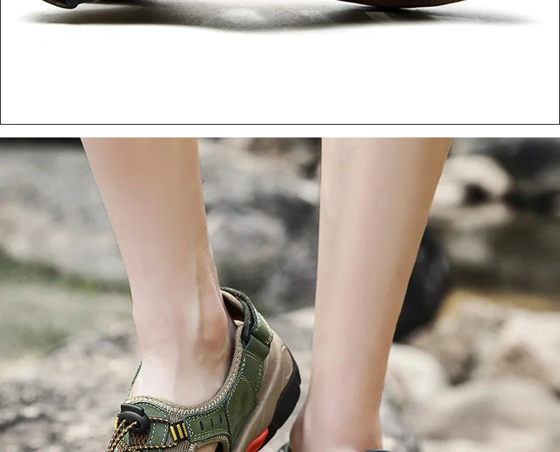 Rynx | Summer Men's Outdoor Sandals Beach Shoes Genuine Leather Trekking Hiking