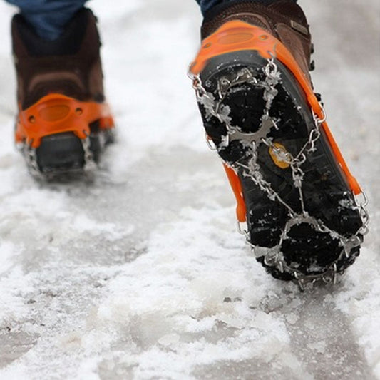 Rynx | One Pair 19 Teeth Anti-Slip Ice Gripper Hiking Climbing Chain Shoes Covers, Size: M(Orange)