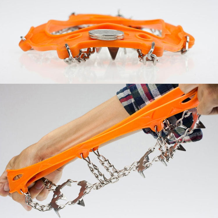 Rynx | One Pair 19 Teeth Anti-Slip Ice Gripper Hiking Climbing Chain Shoes Covers, Size: M(Orange)
