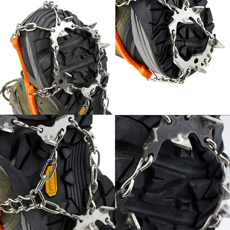 Rynx | One Pair 19 Teeth Anti-Slip Ice Gripper Hiking Climbing Chain Shoes Covers, Size: M(Orange)