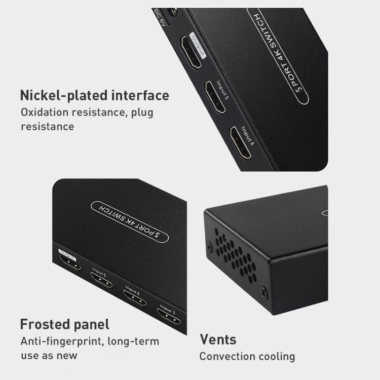 Rynx | Measy SWH4651 4K 60Hz 5 In 1 Out HDMI Converter Switcher, Plug Type: EU Plug (Black)