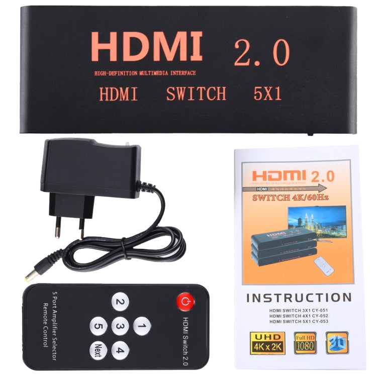 Rynx | 5X1 4K/60Hz HDMI 2.0 Switch with Remote Control, EU Plug