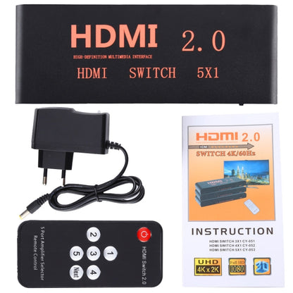 Rynx | 5X1 4K/60Hz HDMI 2.0 Switch with Remote Control, EU Plug