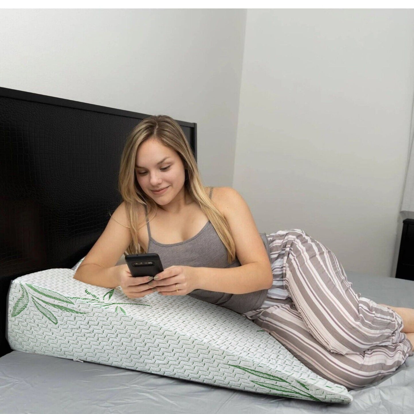 RYNX | 1x Bamboo Pillow Wedge Cushion Cooling Gel Memory Foam Fabric Bed Back Support