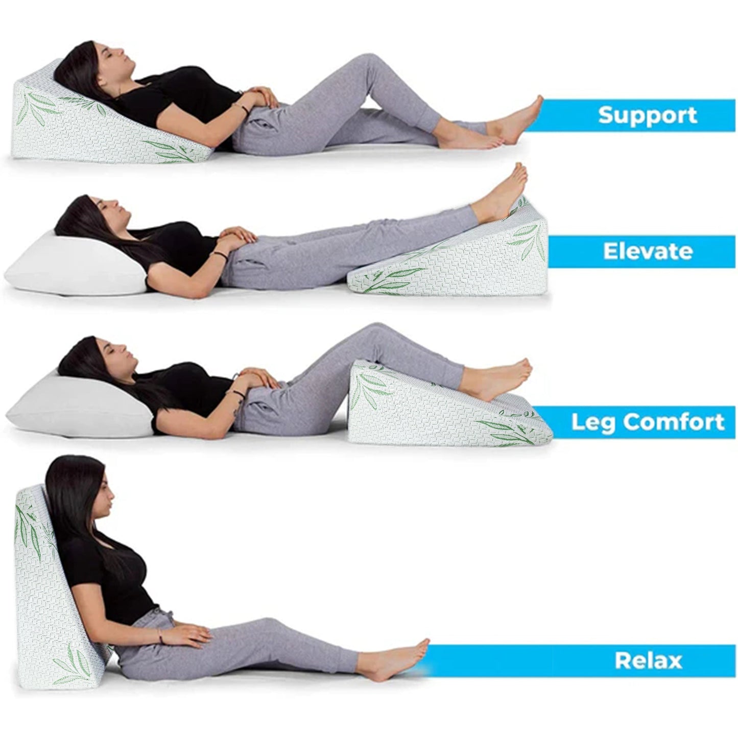 RYNX | 1x Bamboo Pillow Wedge Cushion Cooling Gel Memory Foam Fabric Bed Back Support