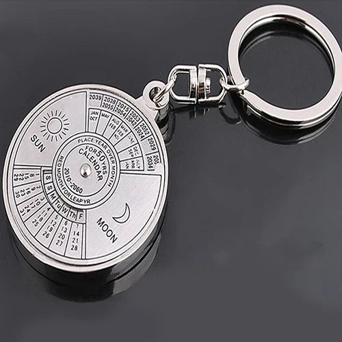 Rynx | 50-Year Perpetual Calendar Keychain - Silver Alloy Key Ring with Keyfob Decoration 8OU9