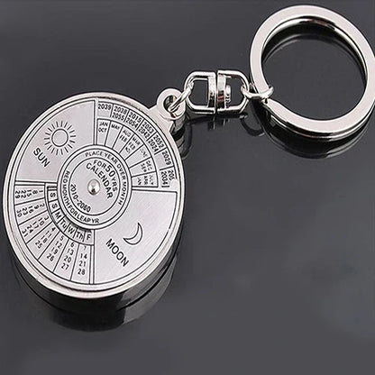Rynx | 50-Year Perpetual Calendar Keychain - Silver Alloy Key Ring with Keyfob Decoration 8OU9
