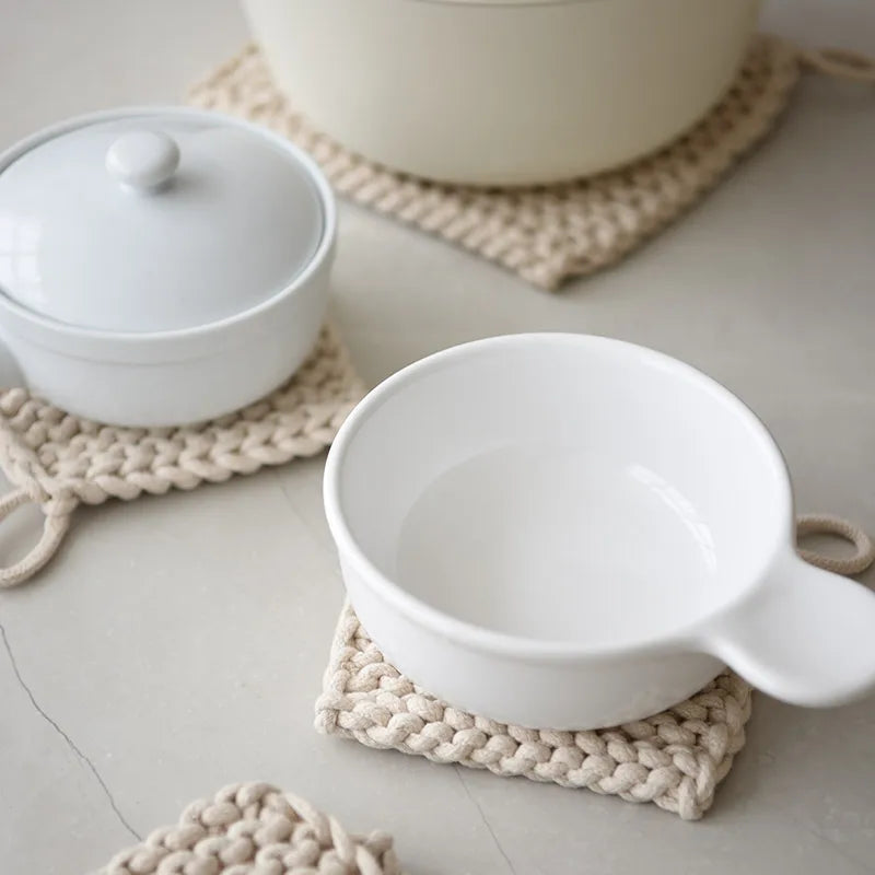 Rynx | Woven Pot Holder Cotton Coaster Heat Resistant Cup Mug Mat Coffee Tea Hot Drink Coaster Placemat Table Decoration Accessories