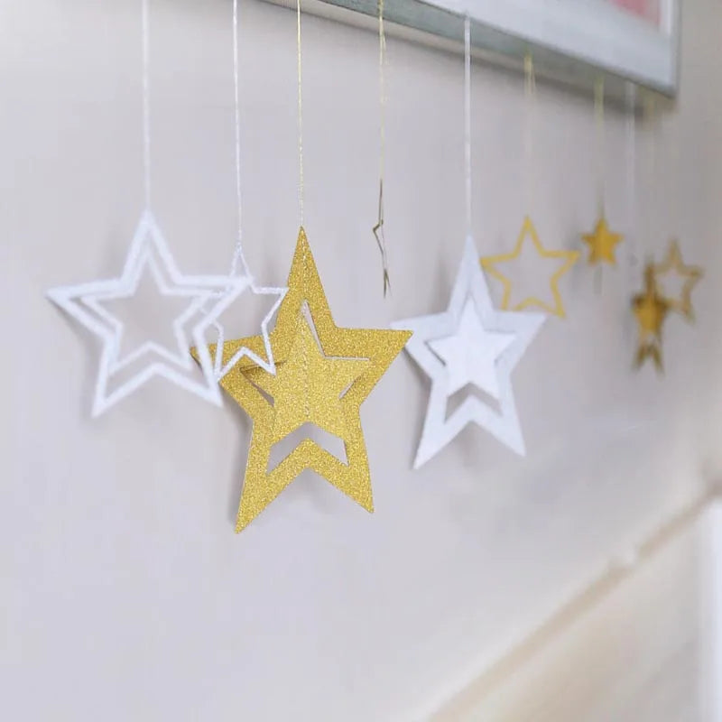 Rynx Rose Gold High Star Paper Garlands Banner Hanging for Wedding Christmas Decorations Kids Birthday Party Supplies Baby Party