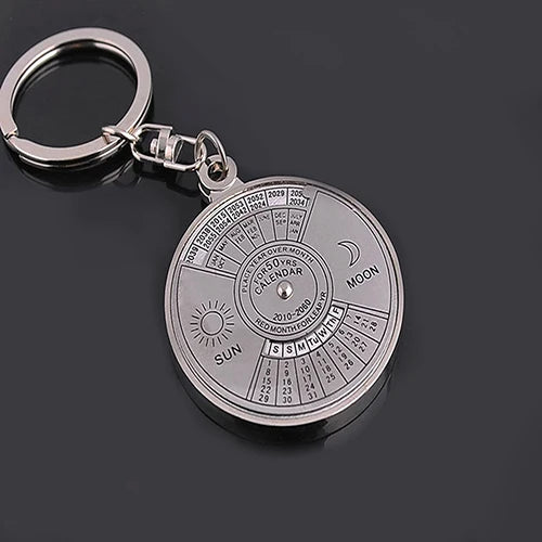 Rynx | 50-Year Perpetual Calendar Keychain - Silver Alloy Key Ring with Keyfob Decoration 8OU9