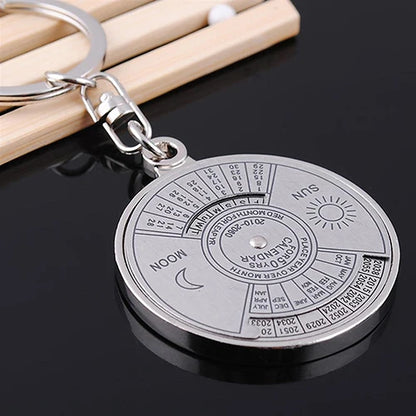Rynx | 50-Year Perpetual Calendar Keychain - Silver Alloy Key Ring with Keyfob Decoration 8OU9